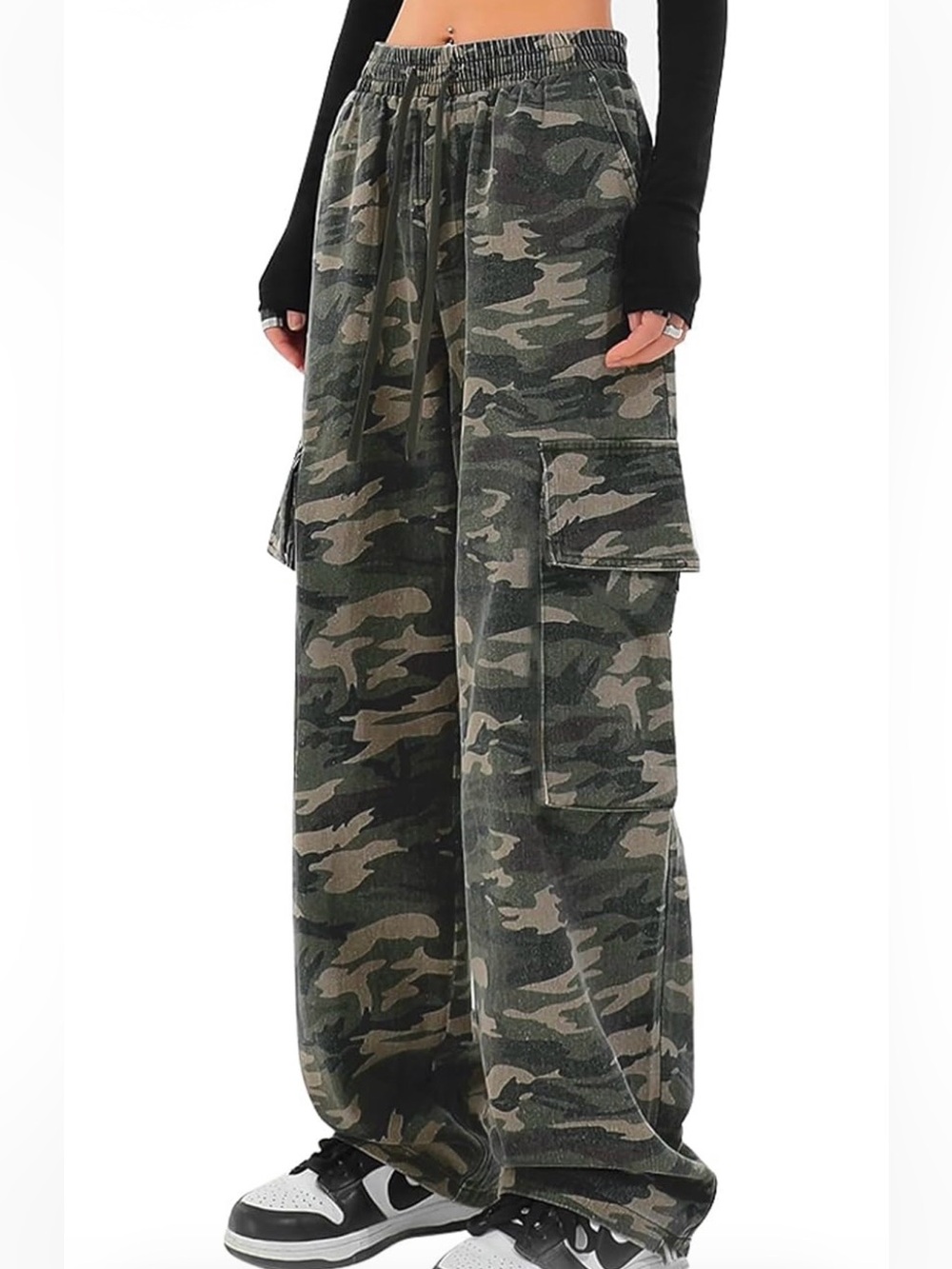 NWOT Camo Wide-Leg Cargo Pants - Olive Green